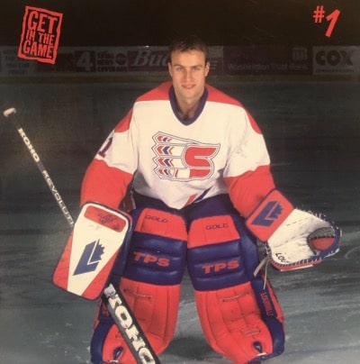 Photo of David Lemanowicz playing ice hockey in his youth